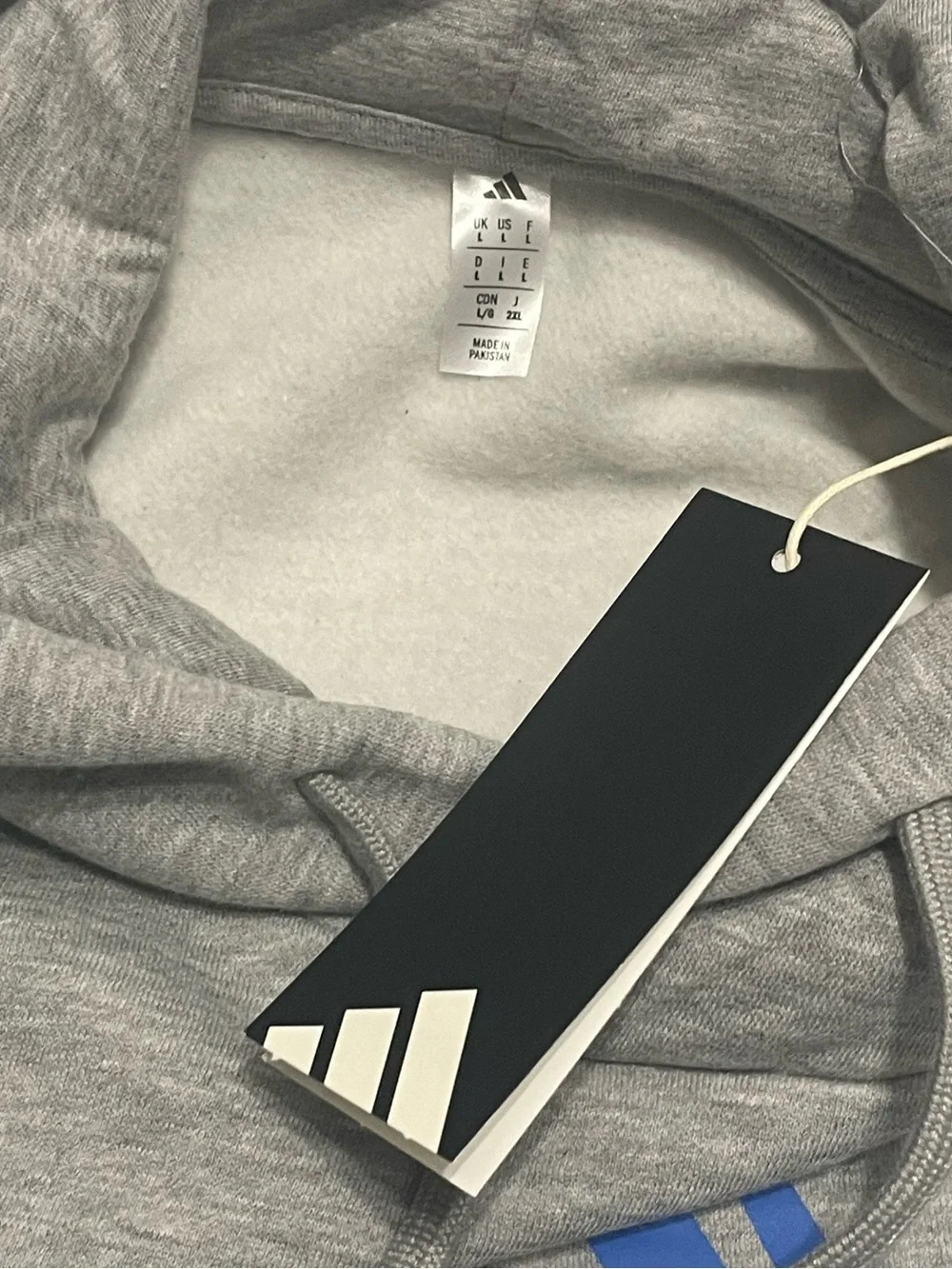 NWT adidas Gray Hoodie with Blue Logo Graphic pullover